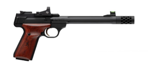 Browning Buck Mark Hunter .22 LR 7.65 in blued pistol with Crimson Trace red dot and laminated wood grip