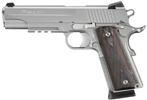Sig Sauer 1911R 45 ACP 5-inch stainless pistol with blackwood grips and Picatinny rail