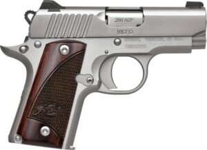 Kimber Micro Stainless Rosewood .380 ACP pistol with satin silver slide and rosewood grips