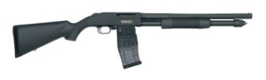 Mossberg 590M 12 Gauge mag-fed pump shotgun with 18.5 inch barrel and black synthetic stock