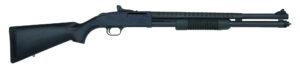 Mossberg 590 Persuader 12ga 20in pump-action shotgun with heat shield and ghost-ring sights, matte blued finish