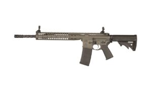 LWRC IC-SPR Tungsten Grey 5.56 NATO rifle side view with modular rail