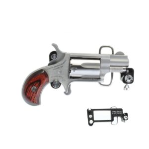 North American Arms Mini Revolver .22 LR with skeleton belt buckle, stainless finish and wood grips