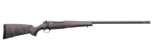 Weatherby Mark V Backcountry 2.0 Carbon rifle in Patriot Brown Cerakote with Peak 44 Blacktooth carbon stock