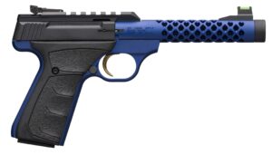 Browning Buck Mark Plus Vision Blue Shoal UFX .22 LR pistol side view with fiber-optic front sight