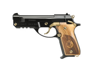 Girsan MC14T Lady .380 ACP pistol black gloss with gold controls and wood checkered grips