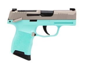 Sig Sauer P365-380 Micro-Comp 3.1in Robins Egg Blue grip nickel slide X-RAY3 sights two 10rd mags