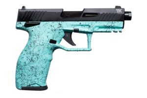Taurus TX22 Gen 2 .22 LR pistol cyan splatter black threaded barrel two magazines