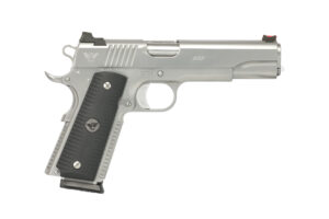 Wilson Combat ACP 9mm 5-inch glass-bead stainless pistol with gray G10 Eagle Claw grips
