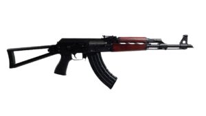 Zastava Arms ZPAPM70 7.62x39mm AK rifle with red wood handguard and triangle fixed stock