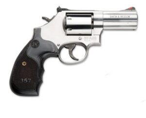 Smith & Wesson Model 686 Plus 3 inch Satin Stainless Revolver with black/silver custom wood grip