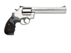 Smith & Wesson Model 686 Plus 7" stainless revolver with black/silver custom wood grips