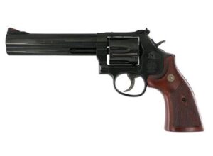 Smith & Wesson Model 586 Classic 6 inch blued revolver with wood grips and adjustable sights