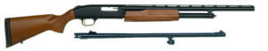 Mossberg 500 Bantam Youth 20ga combo with 22" vent-rib and 24" rifled barrel, blued finish, wood stock