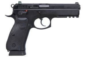 CZ 75 SP-01 9mm pistol in black polycoat with rubber grips and integral accessory rail