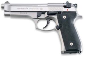 Beretta 92FS Inox 9mm 4.9 inch satin stainless pistol with black rubber grips