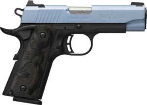 Browning 1911-380 Black Label with polar blue slide and black frame, 3.58 inch barrel