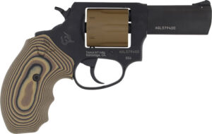 Taurus 856 TORO .38 Special 3in revolver with black frame, coyote cylinder, brown VZ grips