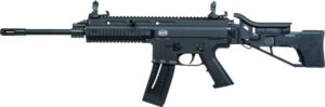 Mauser M-15 22LR black semi-auto rifle with folding stock and flip-up sights