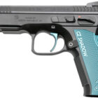 CZ Shadow 2 ACCU 9mm pistol, black finish, blue aluminum grips, 4.9 in barrel