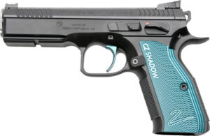 CZ Shadow 2 ACCU 9mm pistol, black finish, blue aluminum grips, 4.9 in barrel