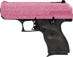 Hi-Point C-9 9mm compact pistol with hydro-dipped pink sparkle slide and black polymer frame