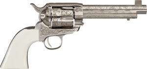 Cimarron Bat Masterson Frontier .45 Long Colt 5.5-inch engraved nickel revolver