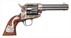 Cimarron Man With No Name .45 Long Colt revolver, blued barrel, case-colored frame, walnut grip with silver rattlesnake inlay