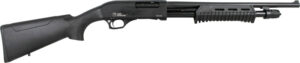 Iver Johnson 20 gauge pump shotgun, 18-inch blued barrel, black synthetic stock
