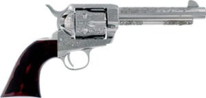 Cimarron Buffalo Bill Cody revolver engraved nickel 5.5 in barrel wood grips