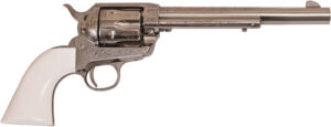 Cimarron Frontier PP405LNI laser engraved nickel revolver with ivory grips, 7.5 inch barrel