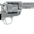 Cimarron Buffalo Bill Cody 5.5in .45 Long Colt engraved nickel revolver with walnut grips