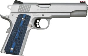Colt 1911 Competition 9mm 5-inch stainless pistol with blue G10 checkered grips