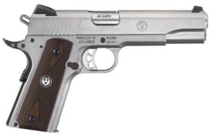 Ruger SR1911 .45 ACP stainless 5-inch barrel hardwood grips Novak 3-dot sights