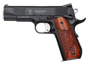 Smith & Wesson SW1911SC 108483 .45 ACP 4.25-inch pistol black scandium frame round butt wood grip