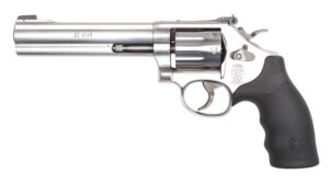 Smith & Wesson Model 648 22 WMR 6-inch stainless revolver with black synthetic finger-groove grips