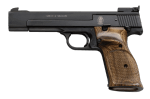 Smith & Wesson Model 41 .22 LR 5.5 in blued pistol with wood target grips