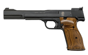 Smith & Wesson Model 41 .22 LR 7" blued target pistol with wood target grips