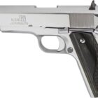Iver Johnson 1911A1 .45 ACP 5-inch chrome pistol with black wood grips