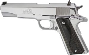Iver Johnson 1911A1 .45 ACP 5-inch chrome pistol with black wood grips