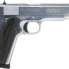 Iver Johnson 1911A1 .45 ACP 5-inch chrome pistol with black wood grips