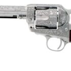 Cimarron Buffalo Bill Cody 5.5in .45 Long Colt engraved nickel revolver with walnut grips