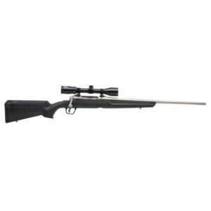 Savage Axis II XP 22-250 Rem bolt-action rifle with 22-inch stainless barrel and mounted Bushnell 3-9x40 scope