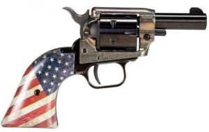 Heritage Rough Rider Barkeep .22 LR single-action revolver with US Flag grips and simulated case-hardened finish