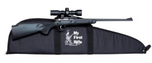 Keystone Crickett .22 LR youth bolt-action rifle blued finish black synthetic stock with scope and case