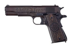 Liberty Special Edition 1911 .45 ACP with engraved Goncalo wood grips and Cerakote brown/black finish