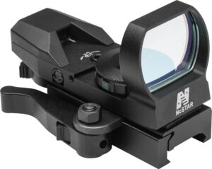 NCStar D4BQ Red Four Reticle Reflex sight on QR Weaver-Picatinny mount, black anodized