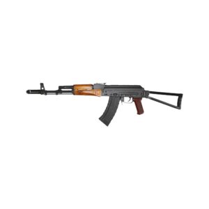 Riley Defense RAK201SF AK-74 rifle with stained teak handguards and metal side-folding triangular stock