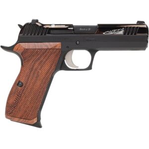 Sig Sauer P210 Carry Custom Works 9mm with engraved rosewood grips and Siglite night sights