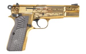 EAA Girsan MCP35 9mm gold engraved pistol with G10 grips and adjustable rear sight